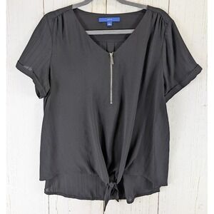 Apt‎ 9 Size Large Black V Neck Zipper Accent Short Sleeve Tie Front Top
